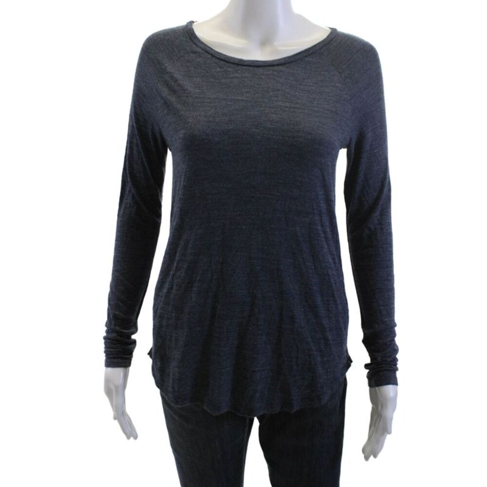 Vince Women T-Shirt Long Sleeve Round Neck Dark Blue 100% Viscose Solid Size XS